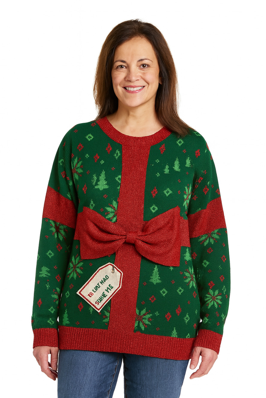Blizzard Bay Red Glitter Bow Women’s Christmas Sweater Large Ugly Christmas
